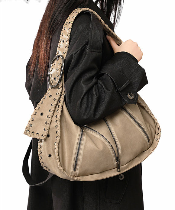 Fine Chocolate Solid Durable Zippered Faux Leather Shoulder Bags