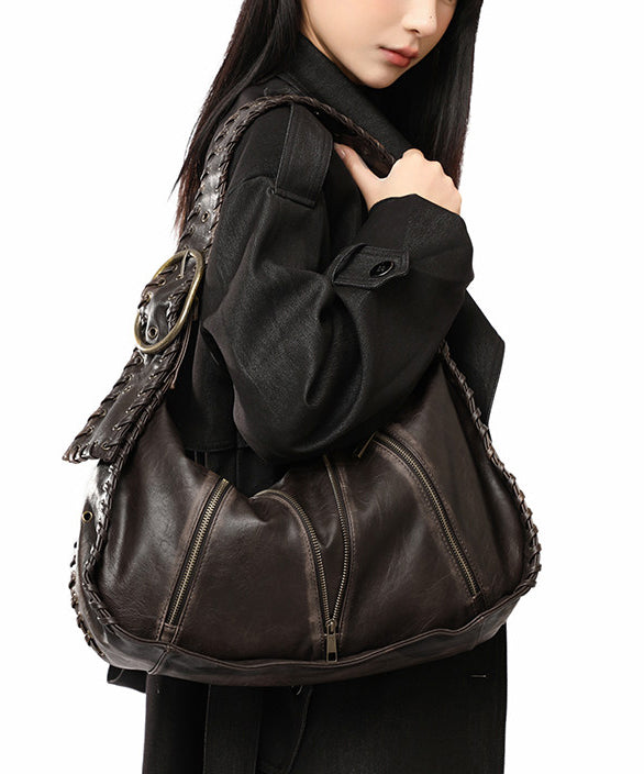 Fine Chocolate Solid Durable Zippered Faux Leather Shoulder Bags