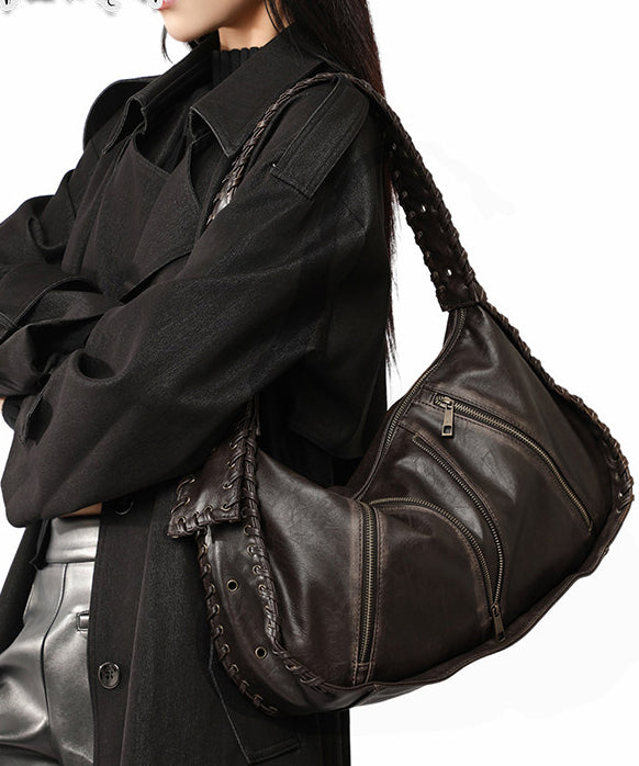 Fine Chocolate Solid Durable Zippered Faux Leather Shoulder Bags