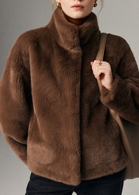 Fine Coffee Pockets Warm Mink Velvet Coat Fall