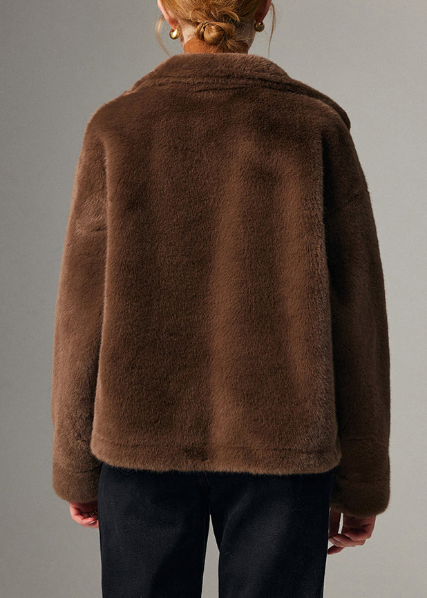 Fine Coffee Pockets Warm Mink Velvet Coat Fall