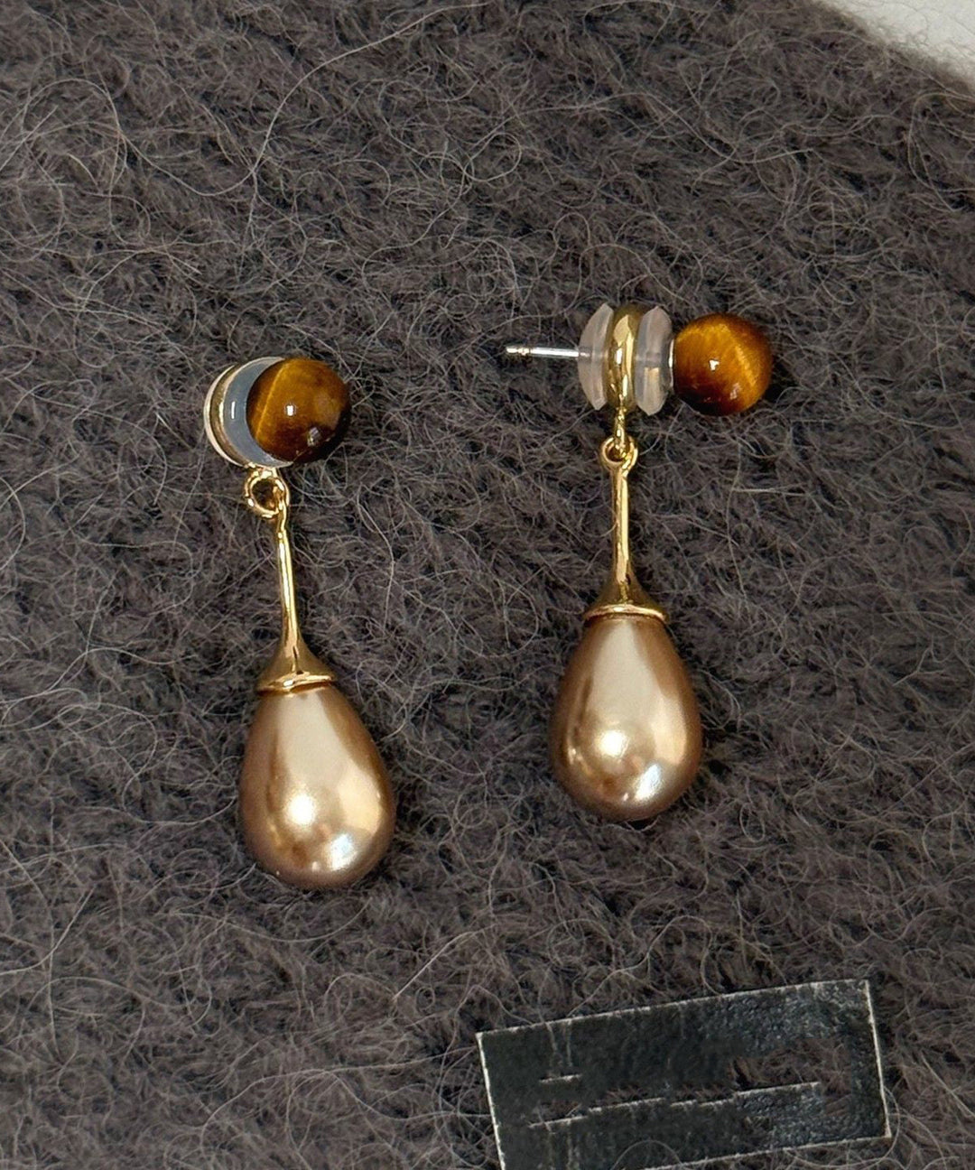 Fine Coffee Sterling Silver Overgild Pearl Water Droplet Drop Earrings