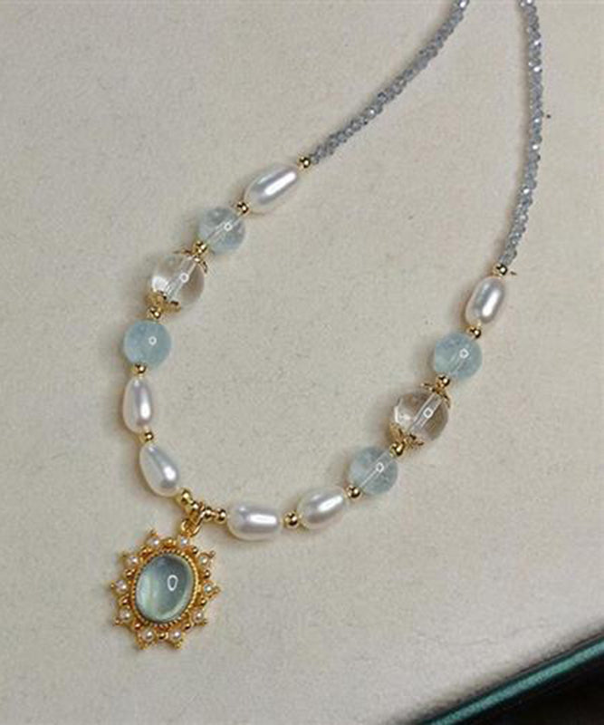 Fine Colorblock Alloy Pearl Crystal Pendant Necklace