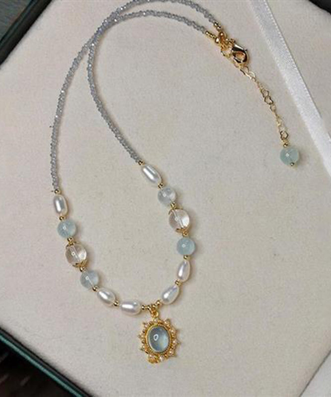 Fine Colorblock Alloy Pearl Crystal Pendant Necklace