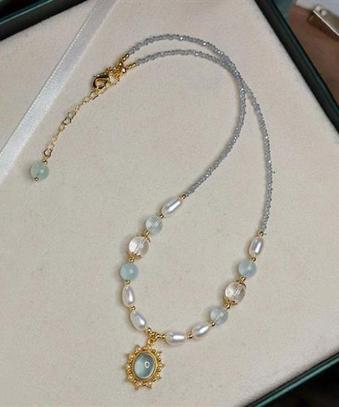 Fine Colorblock Alloy Pearl Crystal Pendant Necklace