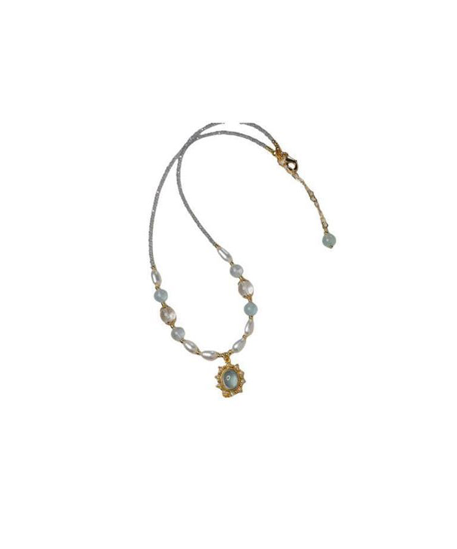 Fine Colorblock Alloy Pearl Crystal Pendant Necklace