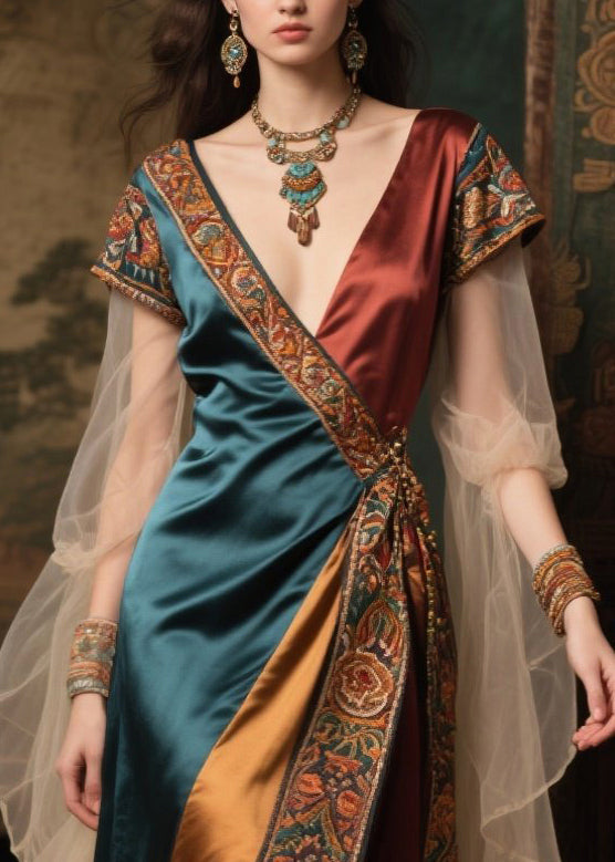 Fine Colorblock Asymmetrical Patchwork Tulle Maxi Dress Summer