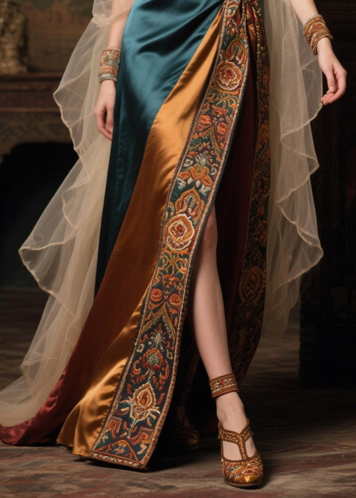 Fine Colorblock Asymmetrical Patchwork Tulle Maxi Dress Summer