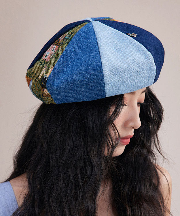 Fine Colorblock Jacquard Patchwork Beret Hat
