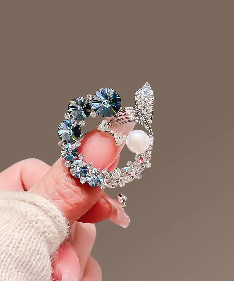 Fine Colorblock Pearl Crystal Zircon Fishtail Brooches - Omychic