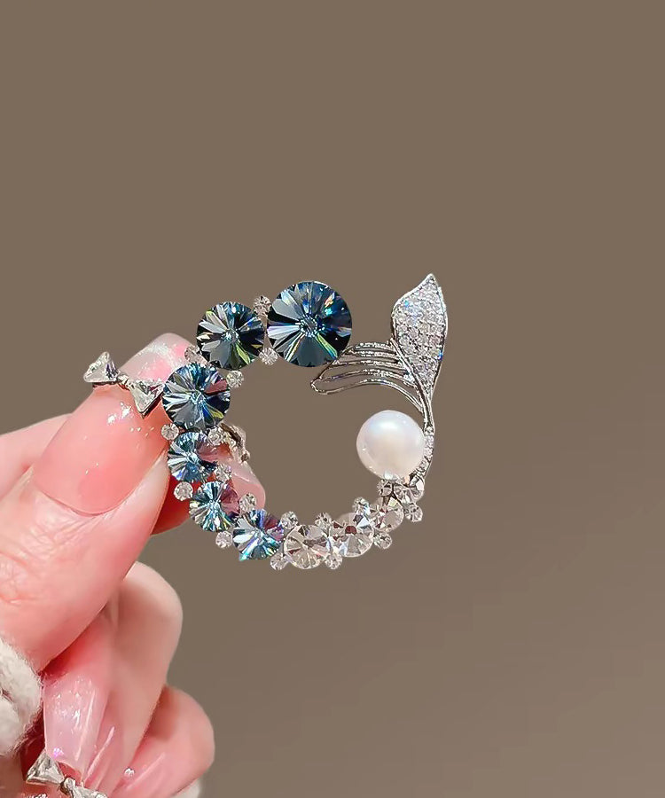 Fine Colorblock Pearl Crystal Zircon Fishtail Brooches - Omychic