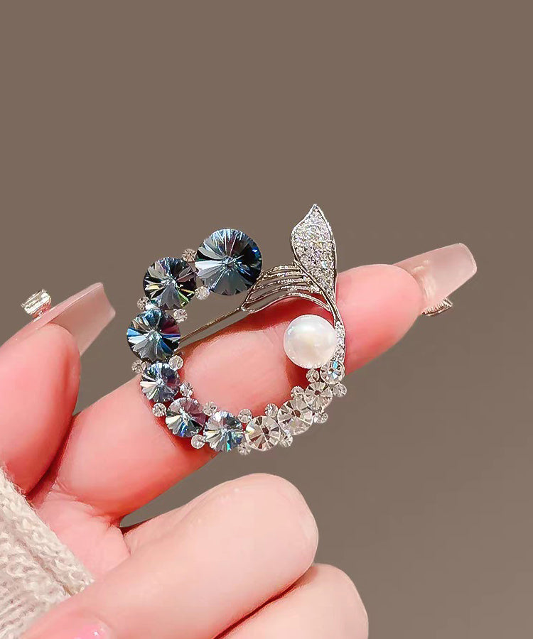 Fine Colorblock Pearl Crystal Zircon Fishtail Brooches - Omychic