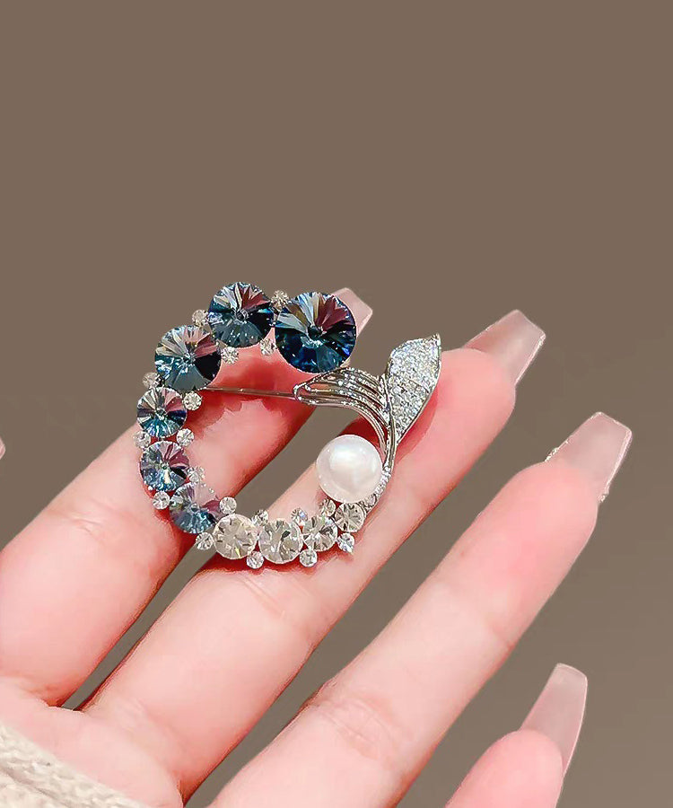 Fine Colorblock Pearl Crystal Zircon Fishtail Brooches - Omychic