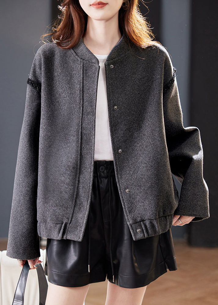 Fine Dark Grey Nail Bead Patchwork Coat Fall
