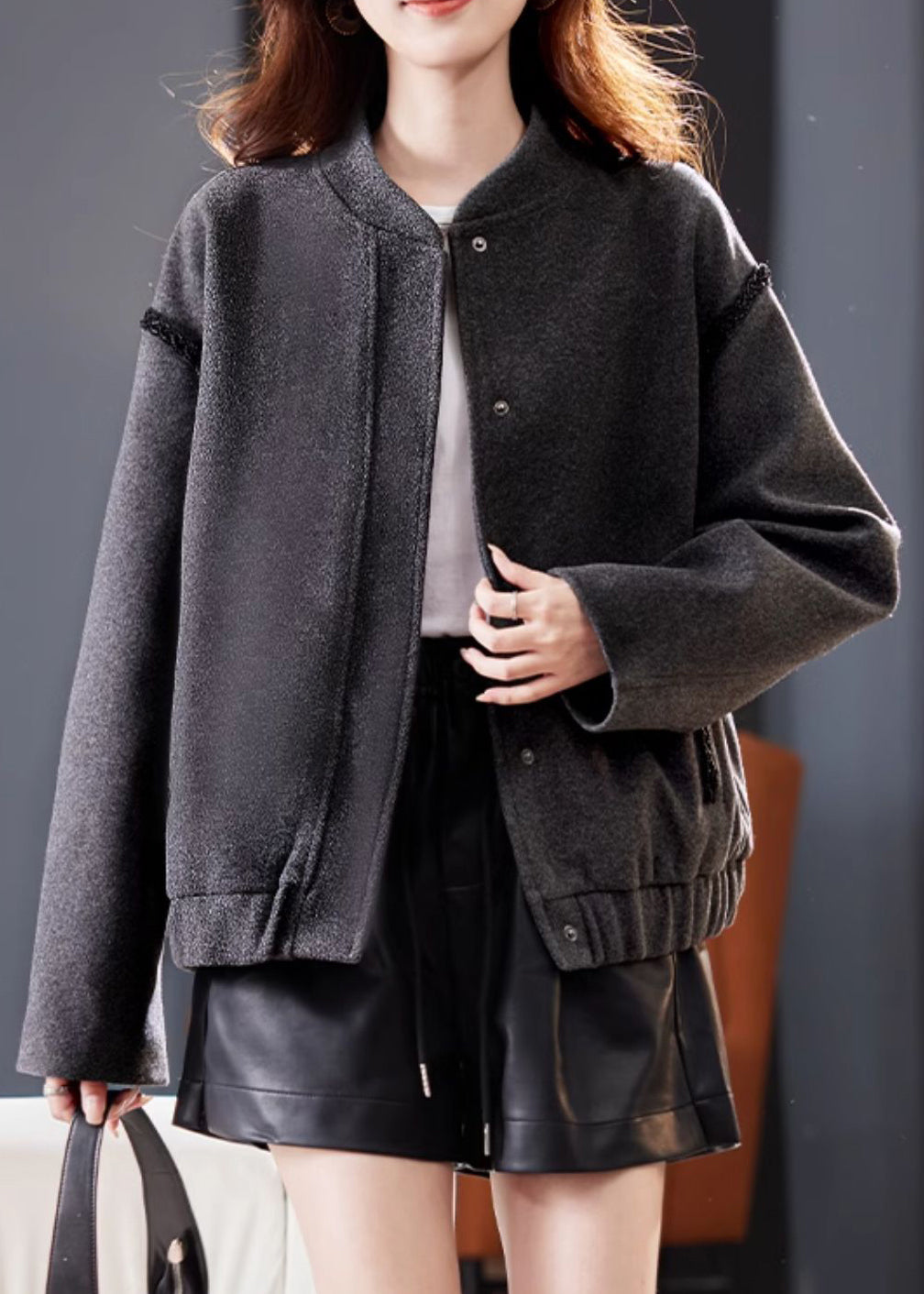 Fine Dark Grey Nail Bead Patchwork Coat Fall