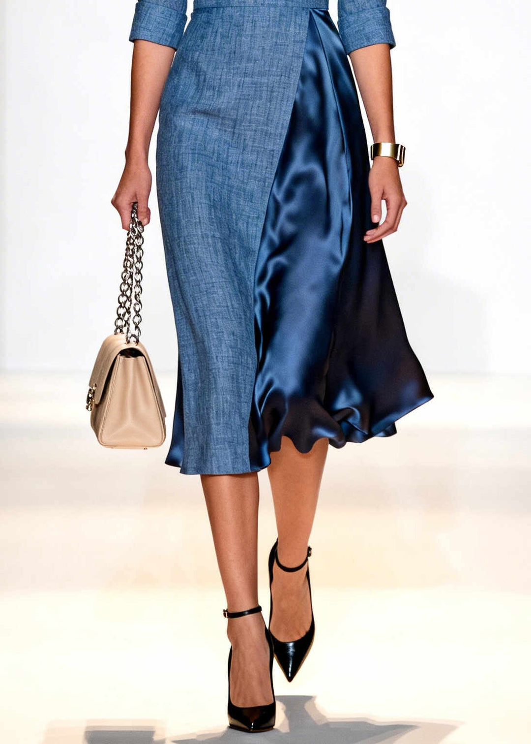 Fine Denim Blue Asymmetrical Patchwork Cotton Party Dress Summer