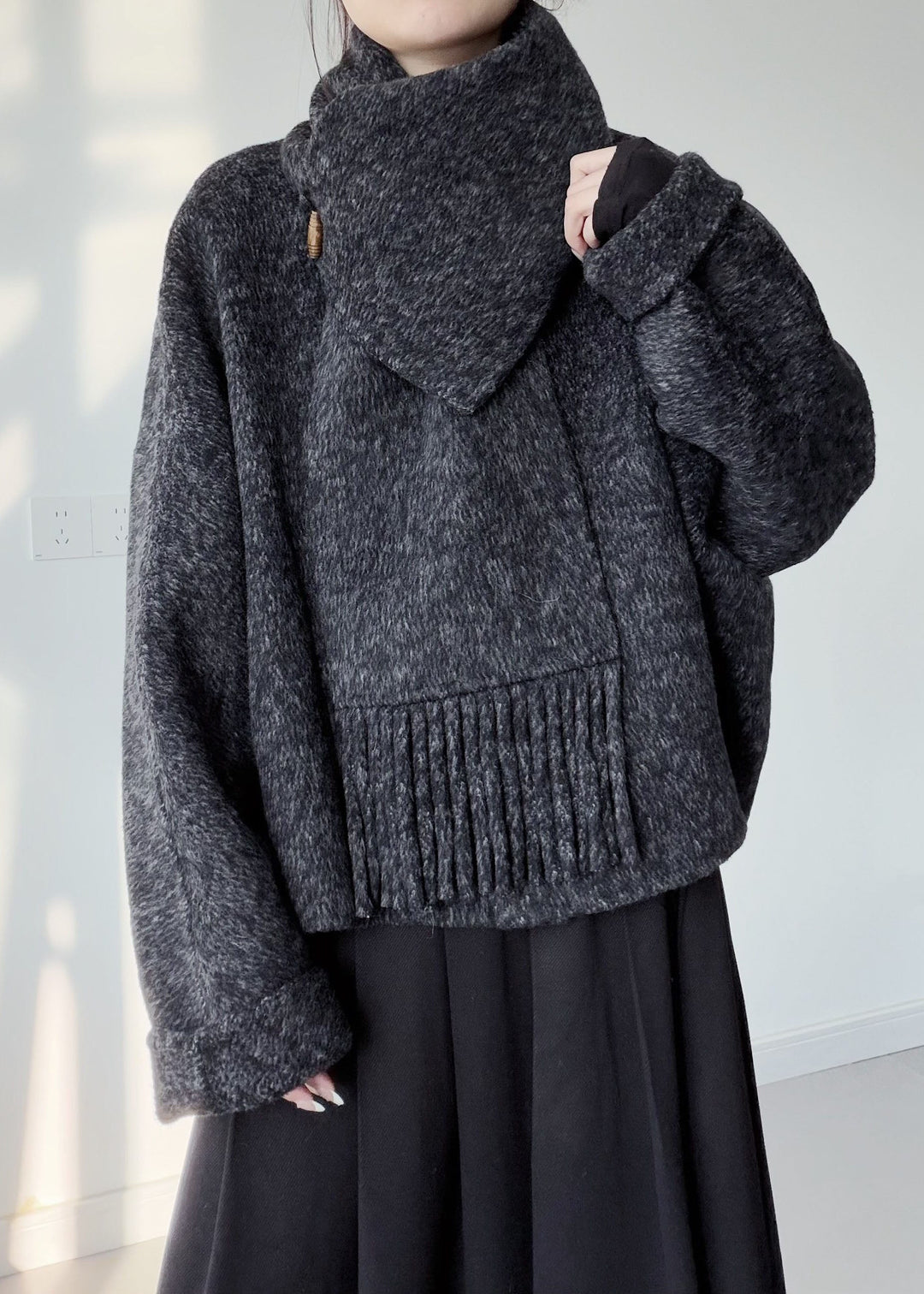 Fine Dull Grey Oversized Pockets Woolen Coats Winter