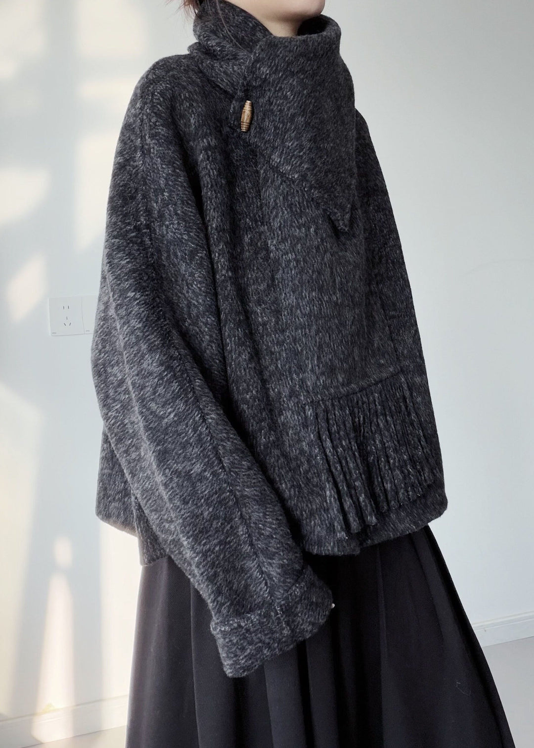 Fine Dull Grey Oversized Pockets Woolen Coats Winter