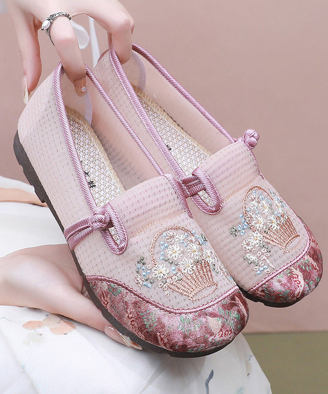 Fine Embroidery Flat Shoes For Women Grey Tulle Fabric