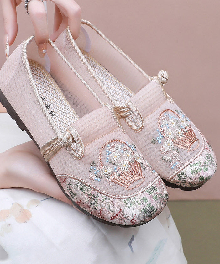 Fine Embroidery Flat Shoes For Women Grey Tulle Fabric