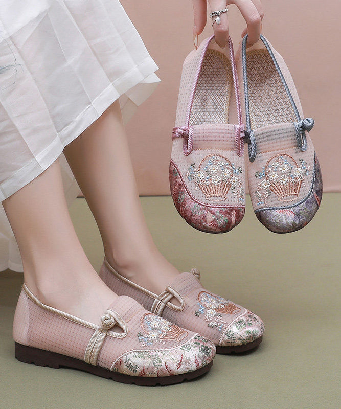 Fine Embroidery Flat Shoes For Women Grey Tulle Fabric