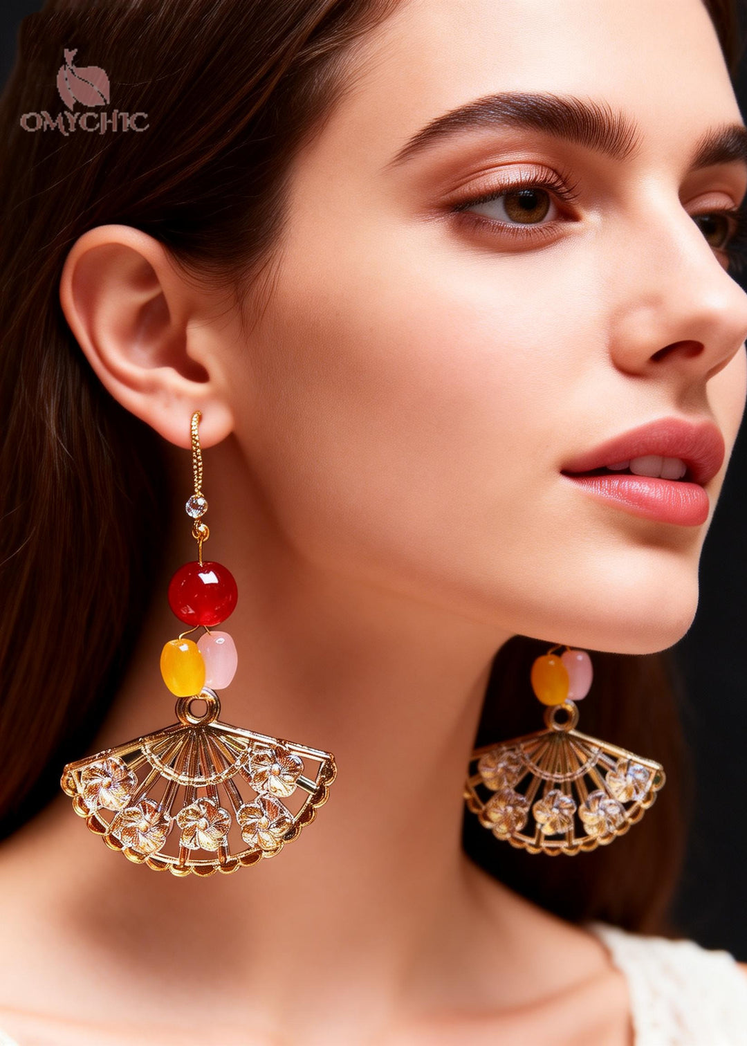Fine Fan-shaped Multicolored Beads Long Drop Earrings