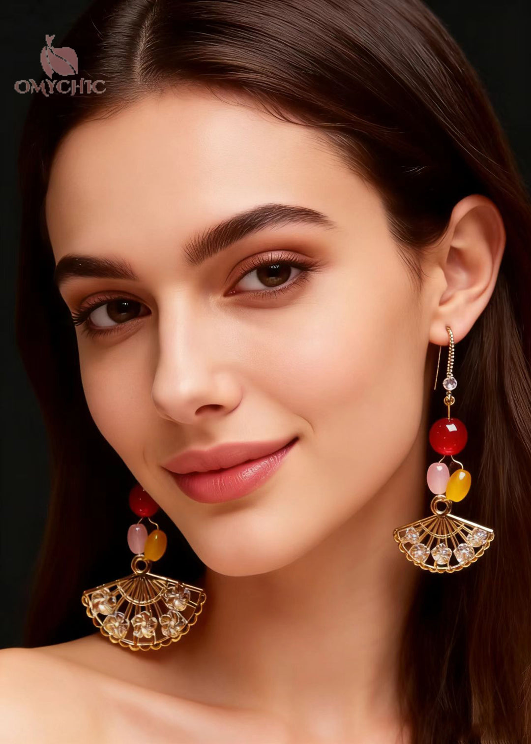 Fine Fan-shaped Multicolored Beads Long Drop Earrings
