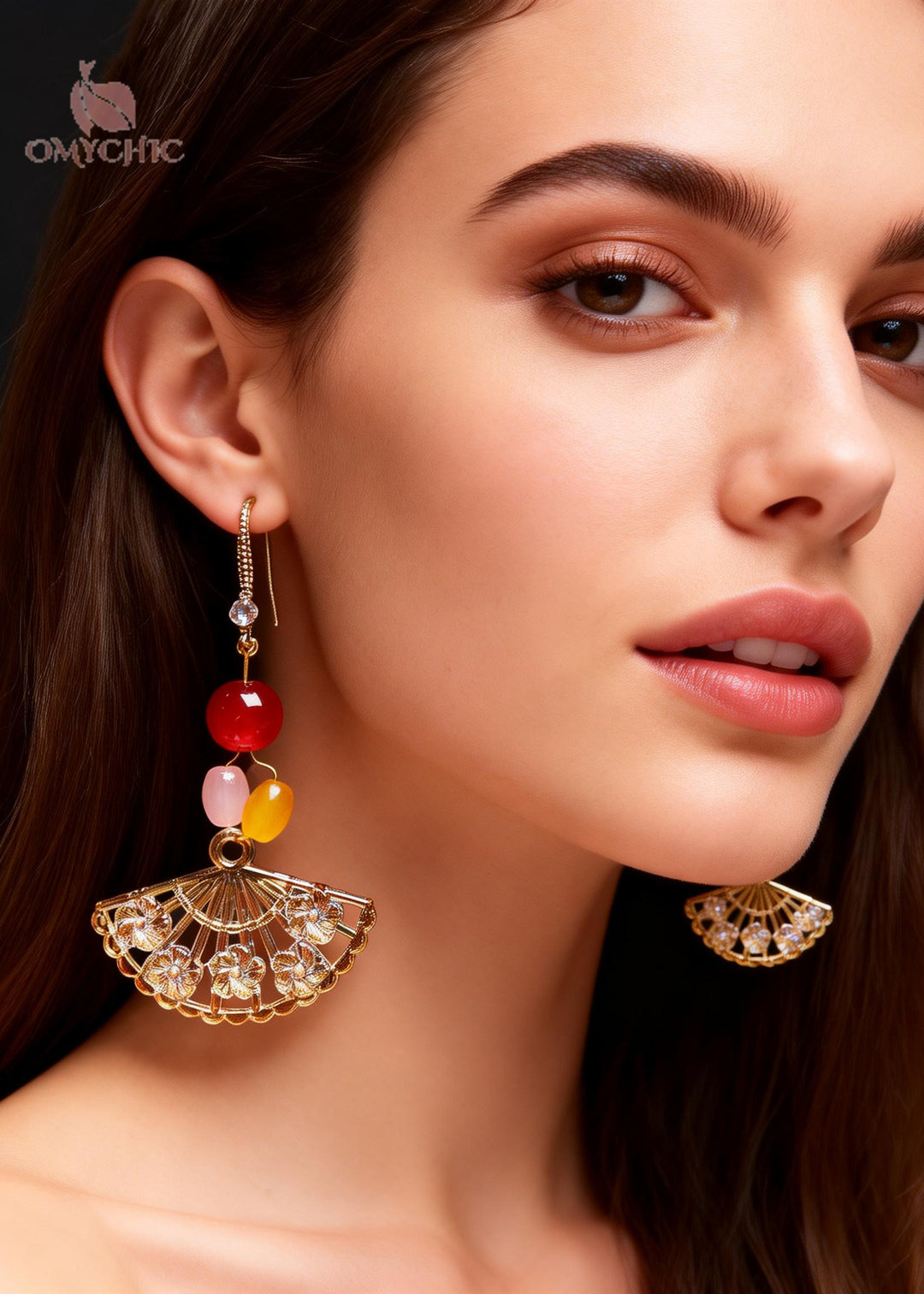 Fine Fan-shaped Multicolored Beads Long Drop Earrings
