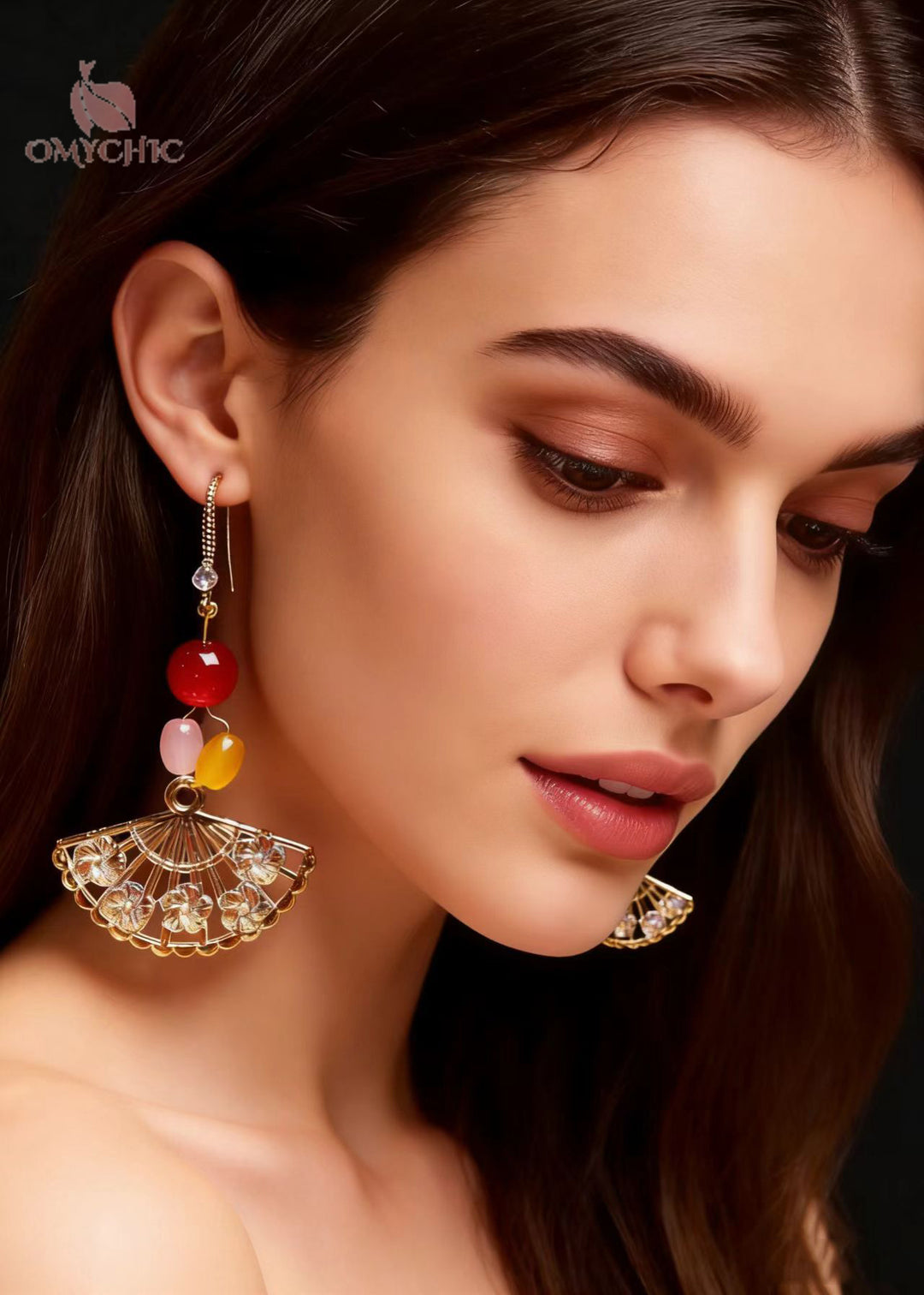 Fine Fan-shaped Multicolored Beads Long Drop Earrings