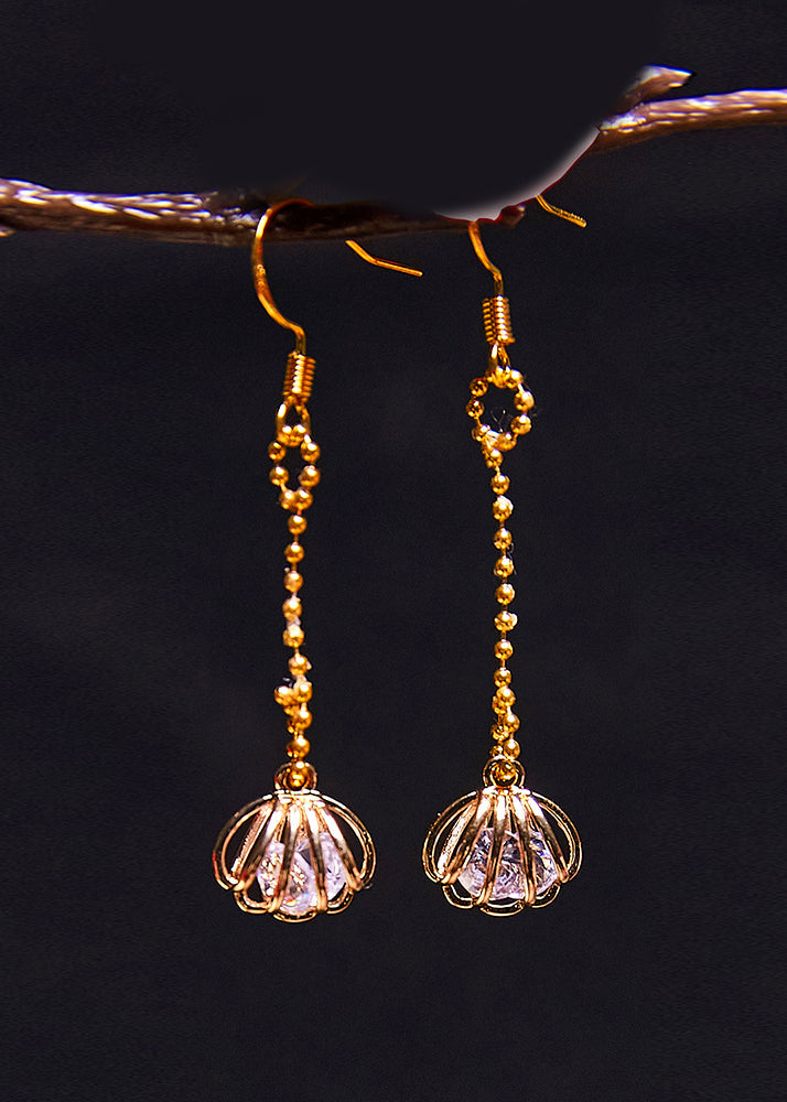 Fine Gem Stone Hollow Out 14K Gold Drop Earrings - Omychic