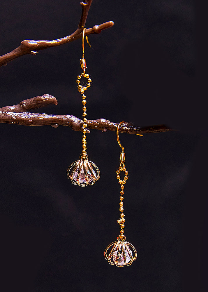 Fine Gem Stone Hollow Out 14K Gold Drop Earrings - Omychic