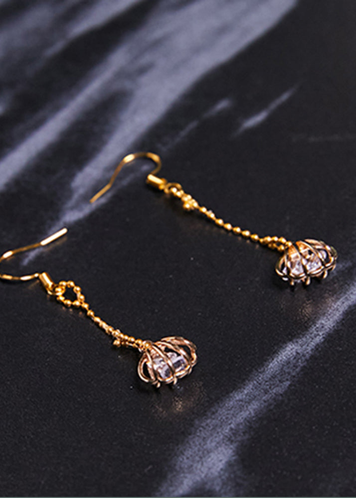Fine Gem Stone Hollow Out 14K Gold Drop Earrings - Omychic