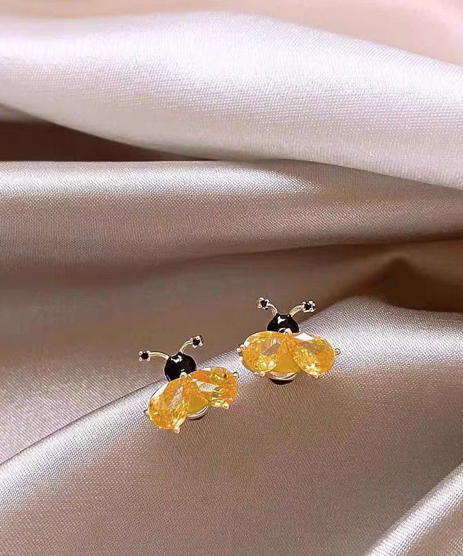 Fine Gold Alloy Crystal Little Bee Stud Earrings