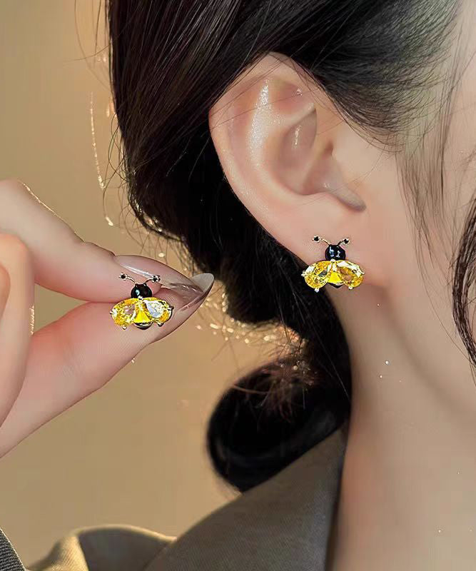 Fine Gold Alloy Crystal Little Bee Stud Earrings