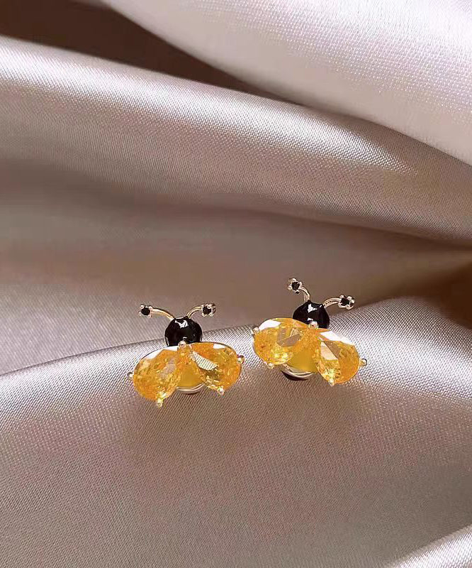 Fine Gold Alloy Crystal Little Bee Stud Earrings