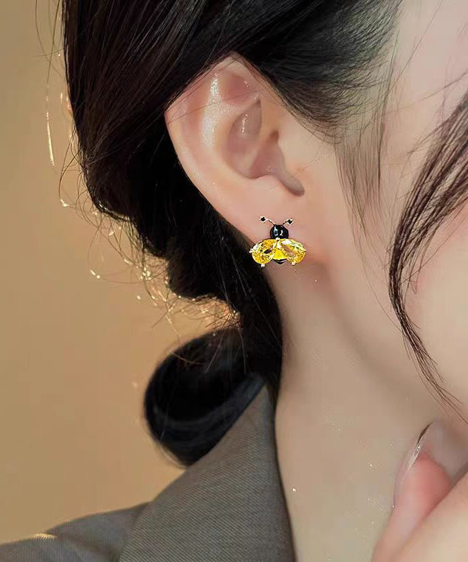 Fine Gold Alloy Crystal Little Bee Stud Earrings