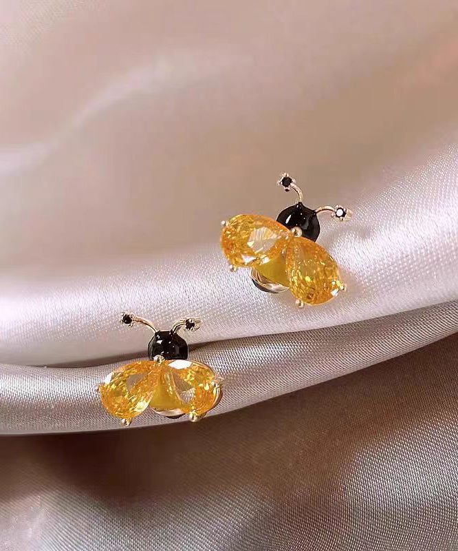 Fine Gold Alloy Crystal Little Bee Stud Earrings