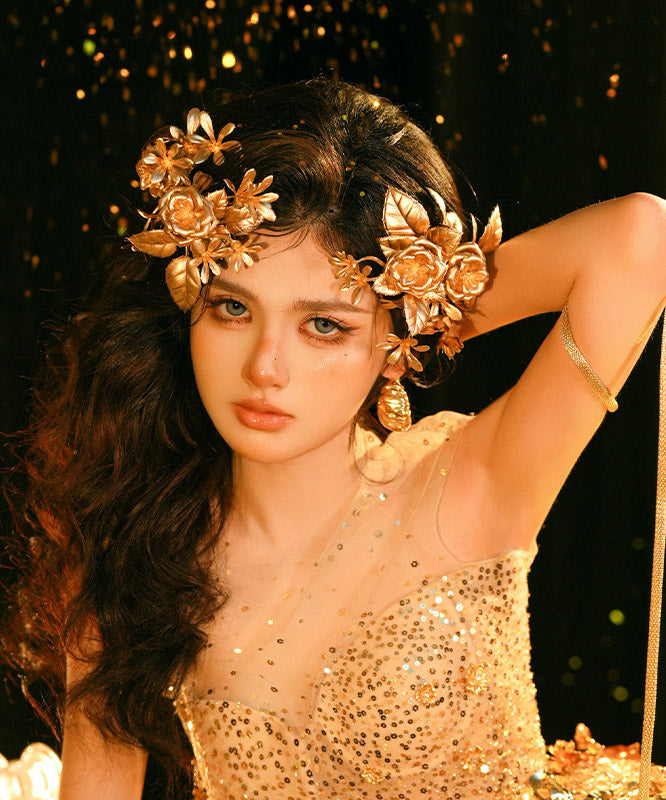 Fine Gold Alloy Floral A Pair Hairpin