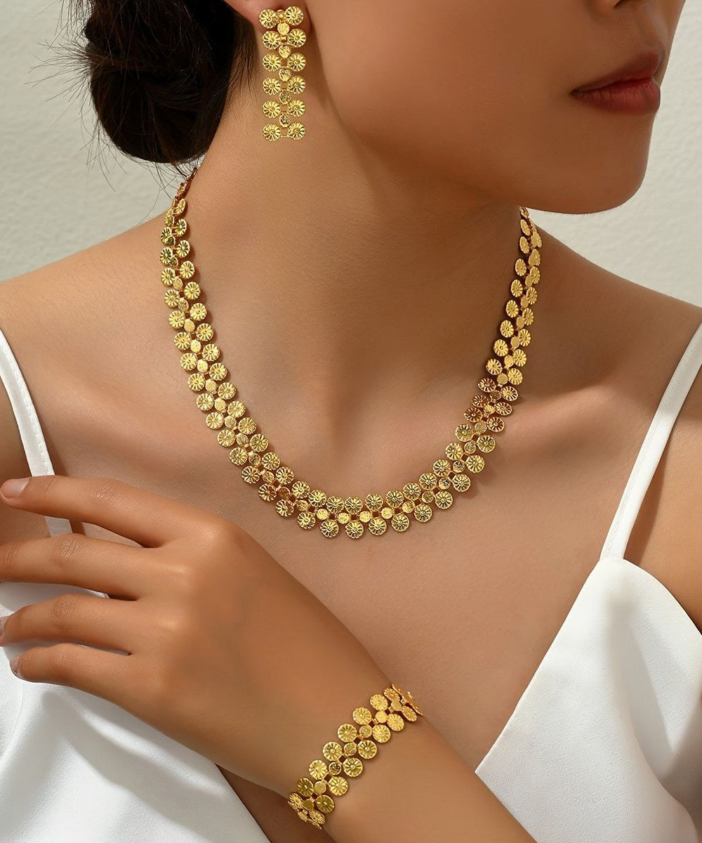 Fine Gold Alloy Lariat Necklace, Bracelet And Drop Earrings Three-Piece Set
