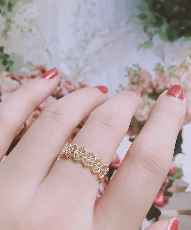 Fine Gold Alloy Zircon Lace Hollow Out Open Rings - Omychic