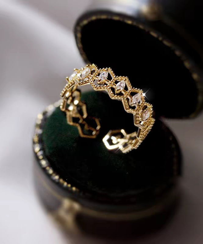 Fine Gold Alloy Zircon Lace Hollow Out Open Rings - Omychic