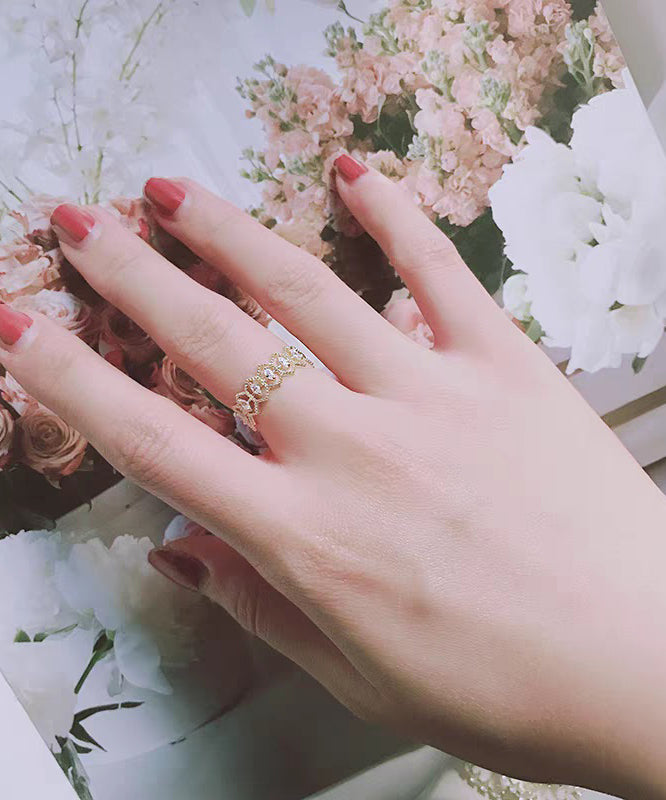 Fine Gold Alloy Zircon Lace Hollow Out Open Rings - Omychic