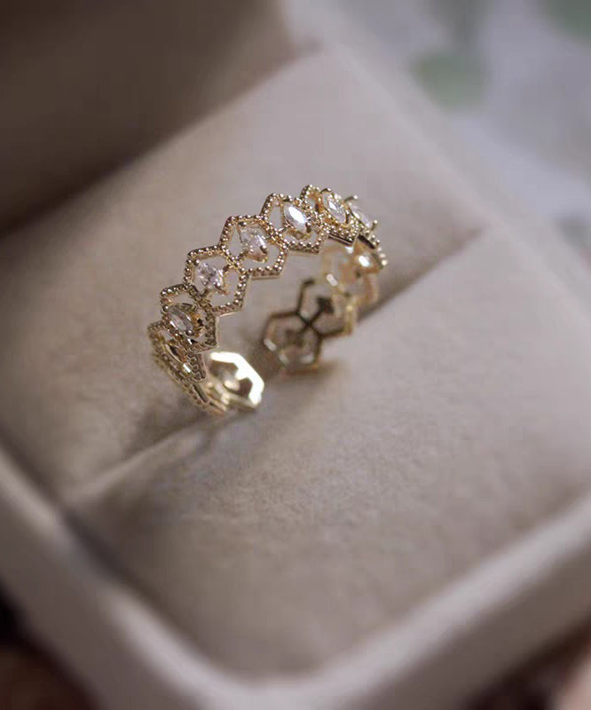 Fine Gold Alloy Zircon Lace Hollow Out Open Rings - Omychic