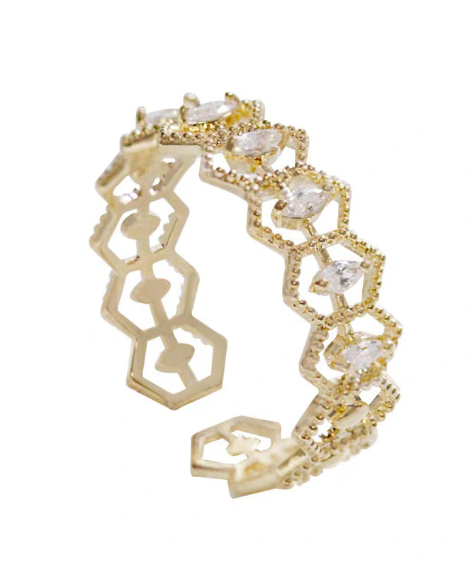 Fine Gold Alloy Zircon Lace Hollow Out Open Rings - Omychic