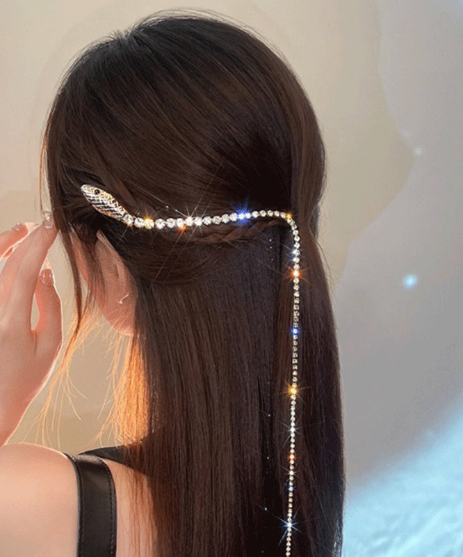 Fine Gold Alloy Zircon Serpentine Tassel Hairpin