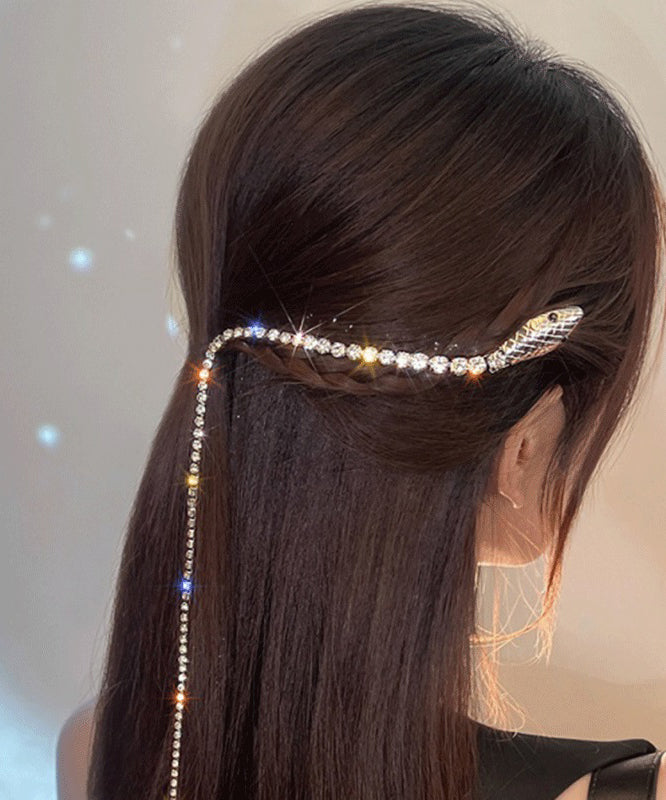 Fine Gold Alloy Zircon Serpentine Tassel Hairpin