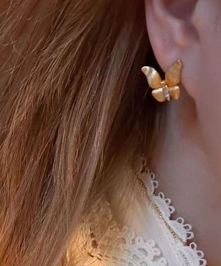 Fine Gold Ancient Dharma Gold Butterfly Zircon Stud Earrings
