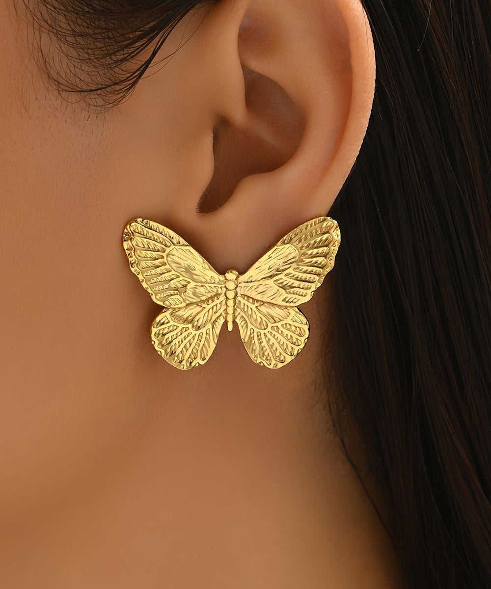 Fine Gold Copper Alloy Butterfly Stud Earrings