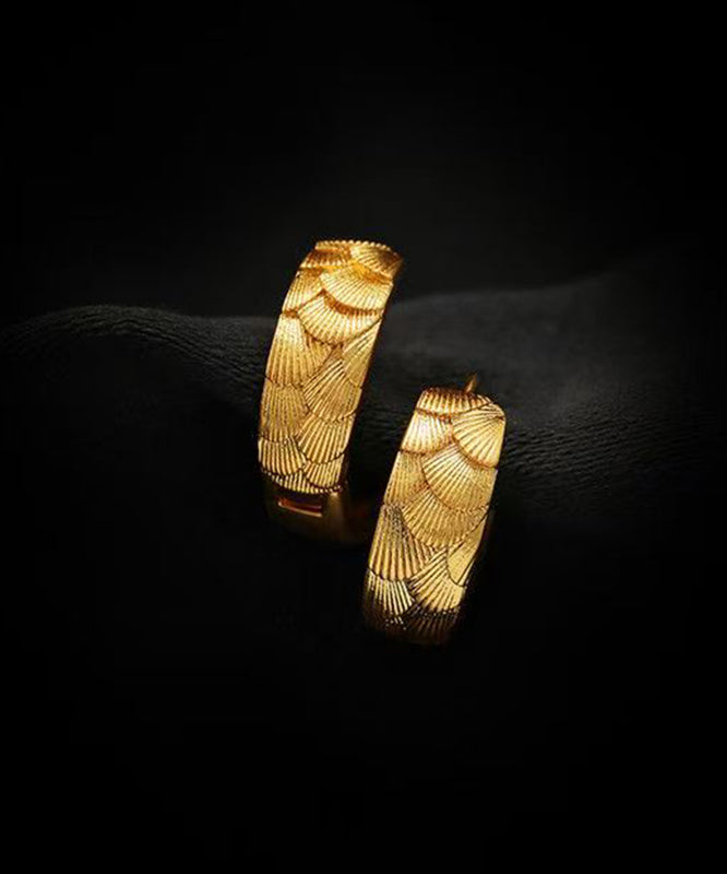 Fine Gold Copper Alloy Fish Scale Hoop Earrings