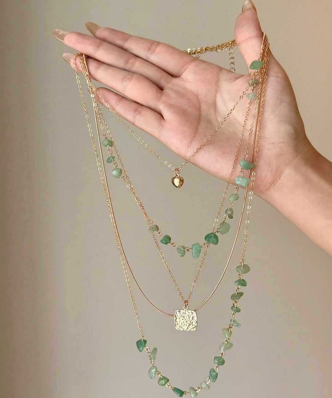 Fine Gold Copper Alloy Gravel Gratuated Bead Necklace